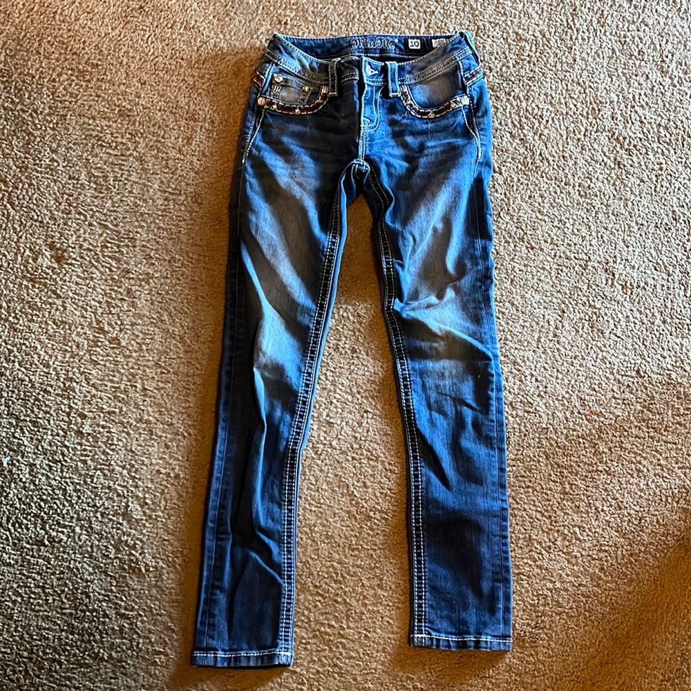 MISS ME girl’s like new skinny jeans red whit blue thick thread